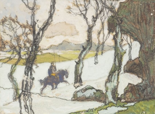 Auktion 137<br>ZWEI ARBEITEN: KUTSCHE IN EINER VERSCHNEITEN LANDSCHAFT. EINSAMER RITTER AUF EINEM SCHNEEFELD