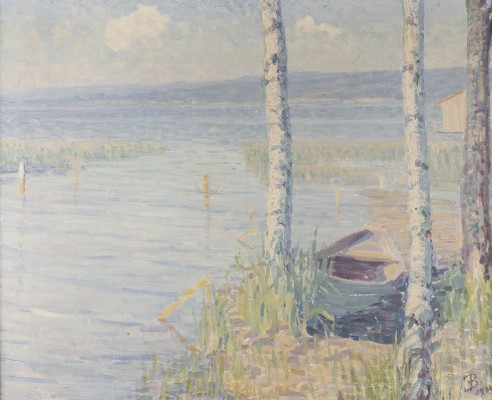 Auction 137<br>KÜSTENLANDSCHAFT MIT BOOT UND BIRKEN (1914)
