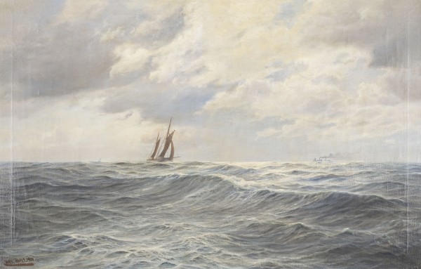 Auktion 137<br>MEERLANDSCHAFT MIT SEGELBOOT UND DAMPFSCHIFF IN DER FERNE (1929)