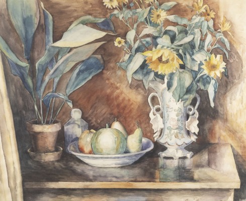 Auktion 137<br>STILLLEBEN MIT SONNENBLUMEN UND FRÜCHTEN (1929)