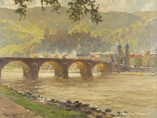 Auktion 137<br>BLICK AUF NECKAR, ALTE BRÜCKE UND SCHLOSS IN HEIDELBERG