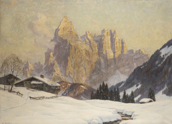 Auktion 137<br>GROSSE BERGLANDSCHAFT 'WINTERABEND AM SCHLERN, DOLOMITEN'