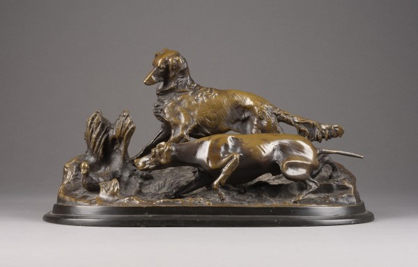 Picture Figurengruppe mit zwei Jagdhunden (Ausführung um 1900)