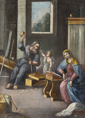 Auktion 137<br>HEILIGE FAMILIE MIT MARIA UND JOSEPH UND DEM CHRISTUSKIND (PROFANE DEUTUNG)