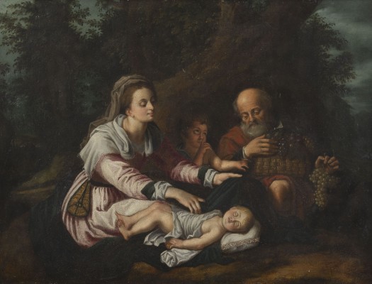 Auction 137<br>HEILIGE FAMILIE MIT DER JUNGFRAU, DEM SCHLAFENDEN CHRISTUSKIND, JOHANNES UND JOSEPH