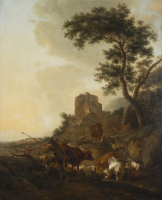 Auktion 137<br>SÜDLICHE LANDSCHAFT MIT HIRTEN UND VIEHHERDE