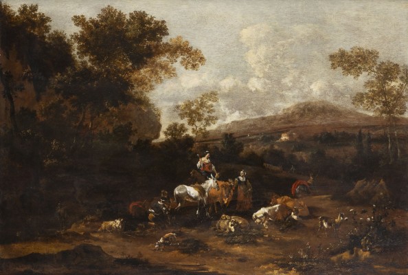 Auktion 137<br>SÜDLICHE WEITE LANDSCHAFT MIT HIRTEN, KÜHEN, SCHAFEN UND ZIEGEN
