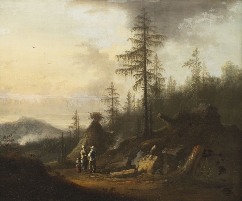 Auktion 137<br>WALDLANDSCHAFT MIT BAUERN IM GEPRÄCH