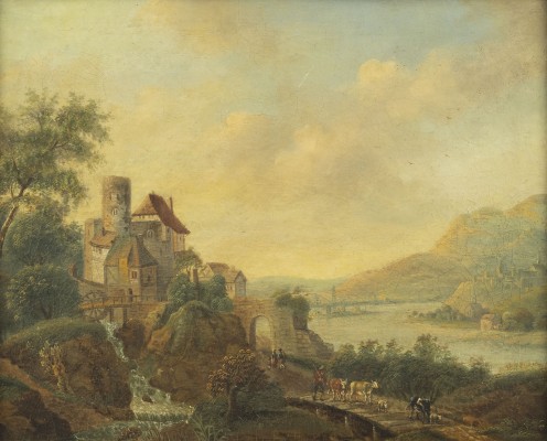 Auktion 137<br>FLUSSLANDSCHAFT MIT ERHÖHT LIEGENDER MÜHLE