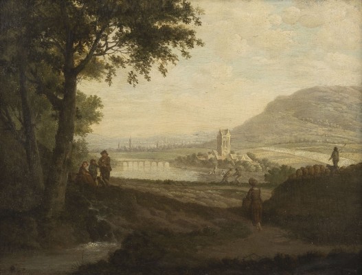 Auktion 137<br>ROMANTISCHE RHEINLANDSCHAFT MIT PERSONENSTAFFAGE
