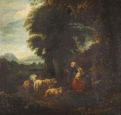 Auktion 137<br>LANDSCHAFT MIT SCHÄFER UND STILLENDER SCHÄFERIN