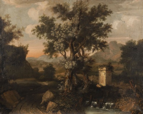 Auction 137<br>FELSIGE LANDSCHAFT MIT WASSERLAUF UND ARCHITEKTURFRAGMENT