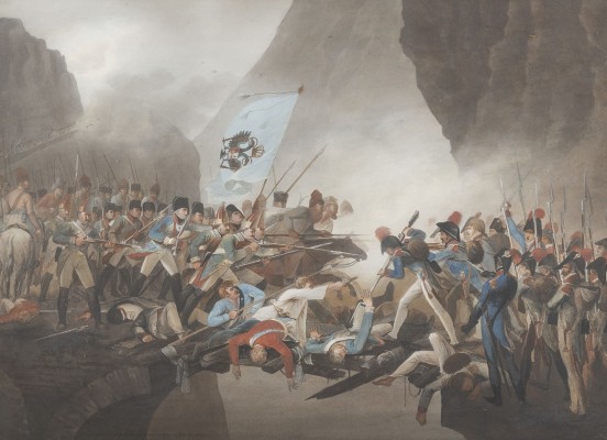Auktion 137<br>KAMPF DER FRANZOSEN UND RUSSEN UNTER SUWOROW AUF DER TEUFELSBRÜCKE AM ST. GOTTHARD 1799 (1802)