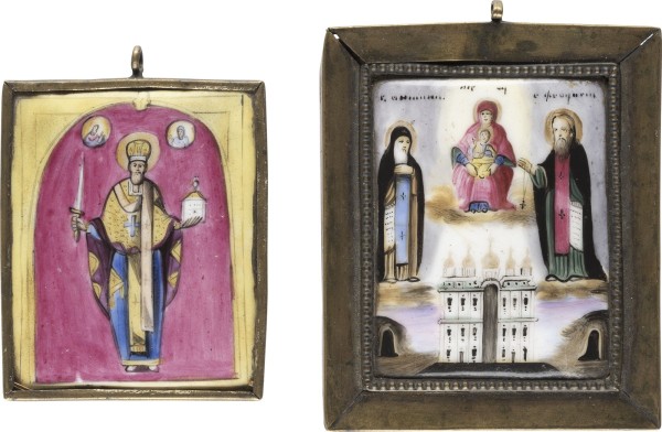 Auction 138<br>ZWEI FINIFTI: GOTTESMUTTER PETSCHERSKAJA UND HEILIGER NIKOLAUS VON MOSCHAISK