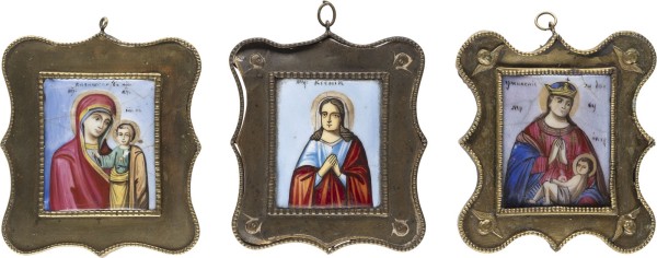 Auction 138<br>DREI FINIFTI: GOTTESMUTTER 'DER RÜHRUNG VON ROSTOW', DIE GOTTESMUTTER VON KASAN UND DIE HEILIGE KSENIA