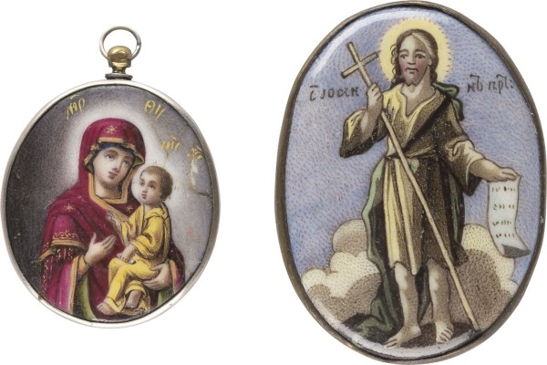 Auction 138<br>ZWEI FINIFTI: ANHÄNGER MIT DER GOTTESMUTTER VON TICHWIN (TICHWINSKAJA) UND JOHANNES DER VORLÄUFER