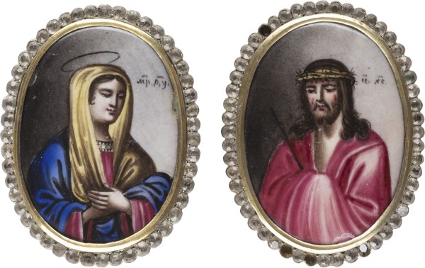 Auktion 138<br>ZWEI FINIFTI: GOTTESMUTTER UND DER DORNENGEKRÖNTE CHRISTUS