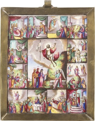 Auktion 138<br>SEHR GROSSES FINIFT MIT DER AUFERSTEHUNG CHRISTI MIT ZWÖLF HOCHFESTEN