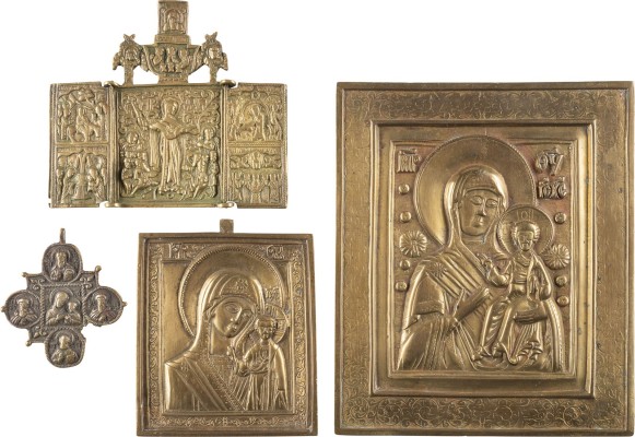 Auction 138<br>VIER BRONZE-IKONEN MIT GNADENBILDERN DER GOTTESMUTTER