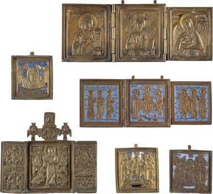 Bild SAMMLUNG VON SECHS BRONZE-IKONEN: MANDYLION UND (ERWEITERTE) DEESIS