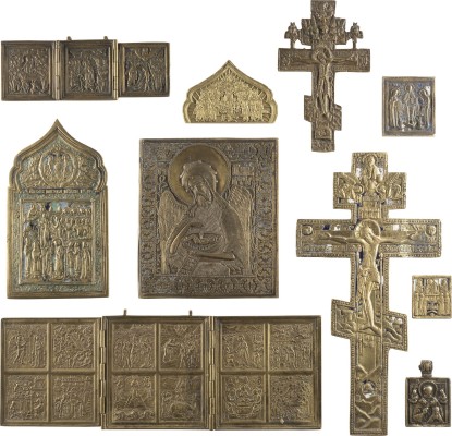 Bild ZEHN BRONZE-IKONEN: AUSGEWÄHLTE HEILIGE, FESTTAGE DES ORTHODOXEN KIRCHENJAHRES, KRUZIFIXE UND EIN FRAGMENT