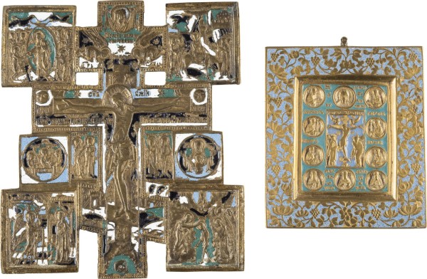 Bild SET AUS ZWEI BRONZE-IKONEN MIT DARSTELLUNGEN DER KREUZIGUNG CHRISTI