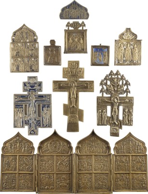 Bild ZEHN BRONZE-IKONEN: FESTTAGE DES ORTHODOXEN KIRCHENJAHRES, AUSGEWÄHLTE HEILIGE, KRUZIFIXE UND EIN FRAGMENT