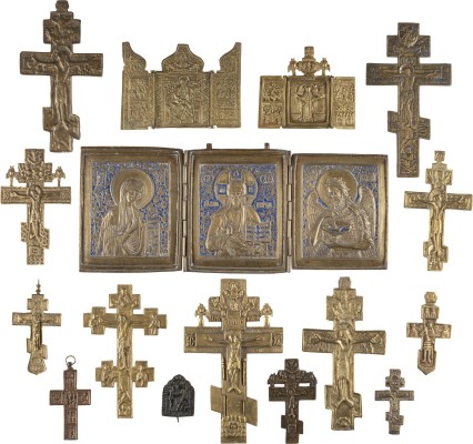 Picture SAMMLUNG VON 16 BRONZE IKONEN: DEESIS, AUSGEWÄHLTE HEILIGE UND KRUZIFIXE