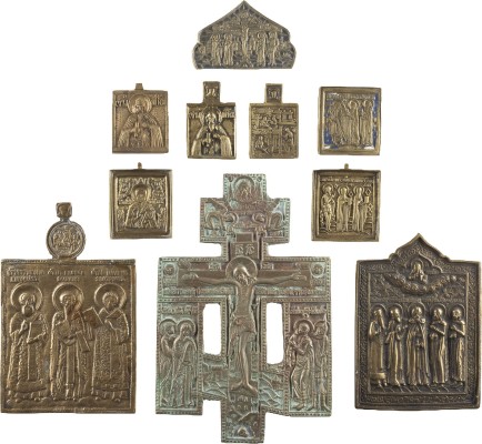 Picture ZEHN BRONZE-IKONEN: AUSGEWÄHLTE HEILIGE, GEBURT DER GOTTESMUTTER, KRUZIFIX UND EIN IKONEN-FRAGMENT