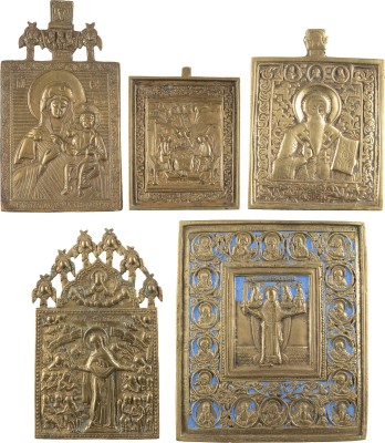 Picture FÜNF BRONZE-IKONEN: PATRONATSHEILIGE, GNADENBILDER DER GOTTESMUTTER SOWIE ALTTESTAMENTARISCHE DREIFALTIGKEIT