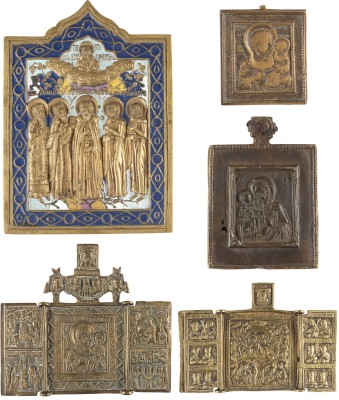 Bild FÜNF BRONZE-IKONEN: AUSGEWÄHLTE PATRONATS-HEILIGE, GNADENBILDER DER GOTTESMUTTER SOWIE ZWEI TRIPTYCHA