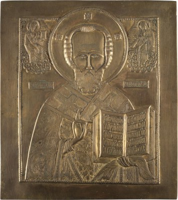 Picture GROSSE BRONZE-IKONE MIT DEM HEILIGEN NIKOLAUS VON MYRA