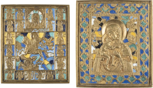 Picture ZWEI BRONZE-IKONEN: GOTTESMUTTER VON WLADIMIR 'WLADIMIRSKAJA' UND HEILIGER DEMETRIOS