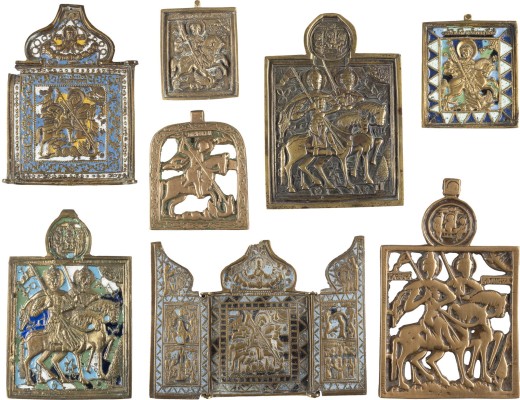 Auktion 138<br>ACHT BRONZE-IKONEN MIT DARSTELLUNGEN VON REITER-HEILIGEN