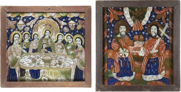 Auction 138<br>ZWEI GROSSE HINTERGLAS-IKONEN: DAS LETZTE ABENDMAHL UND DIE HEILIGE DREIFALTIGKEIT
