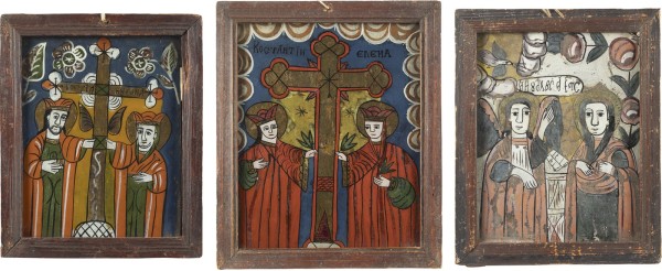 Auktion 138<br>DREI HINTERGLAS-IKONEN MIT KONSTANTIN UND HELENA UND DER VERKÜNDIGUNG