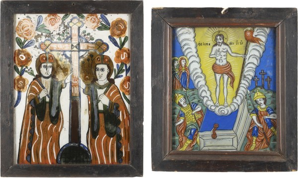 Auktion 138<br>ZWEI HINTERGLAS-IKONEN: AUFERSTEHUNG CHRISTI SOWIE KONSTANTIN UND HELENA
