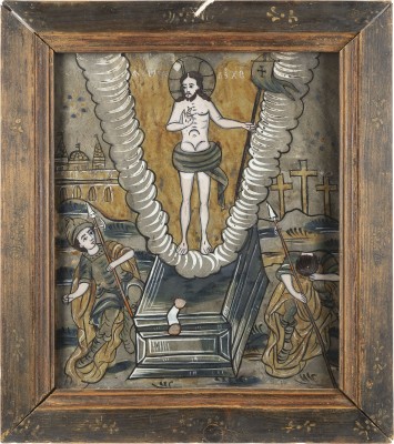 Auktion 138<br>FEINE HINTERGLAS-IKONE MIT DER AUFERSTEHUNG CHRISTI