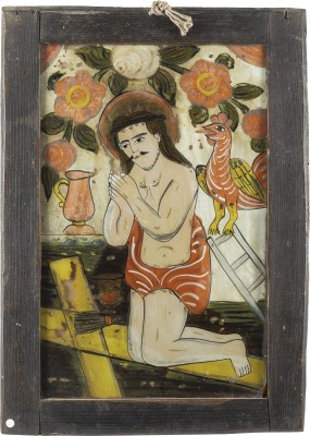 Auction 138<br>HINTERGLAS-IKONE MIT DEM GEGEISSELTEN CHRISTUS