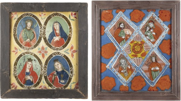 Auction 138<br>ZWEI HINTERGLAS-IKONEN: DIE HIMMLISCHE TAFEL UND VIER-FELDER-IKONE