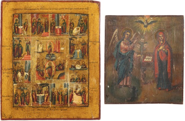 Auction 138<br>ZWEI IKONEN: VERKÜNDIGUNG DER GOTTESMUTTER UND GROSSE FESTTAGSIKONE