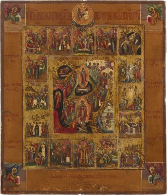 Picture IKONE MIT DER HÖLLENFAHRT UND AUFERSTEHUNG CHRISTI MIT 16 HOCHFESTEN UND DEN VIER EVANGELISTEN