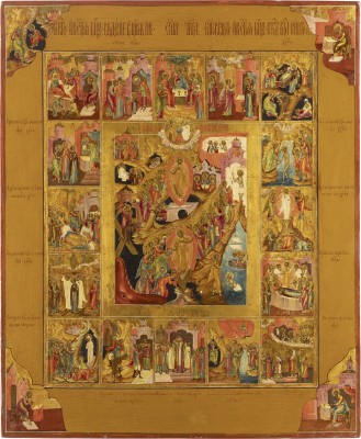 Picture GROSSFORMATIGE UND FEINE IKONE MIT DER AUFERSTEHUNG UND HÖLLENFAHRT CHRIST MIT DEN HOCHFESTEN DES ORTHODOXEN KIRCHENJAHRES