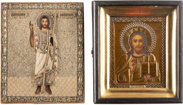 Picture ZWEI IKONEN: JOHANNES DER VORLÄUFER MIT PERL-OKLAD UND CHRISTUS PANTOKRATOR
