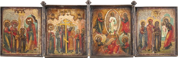Auction 138<br>KLEINES TETRAPTYCHON MIT HOCHFESTEN DES ORTHODOXEN KIRCHENJAHRES
