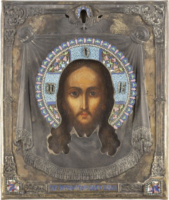Auction 138<br>IKONE MIT DEM MANDYLION MIT CLOISONNÉ-EMAIL-OKLAD