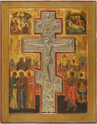 Bild GROSSFORMATIGE STAUROTHEK MIT DER KREUZIGUNG CHRISTI, DER KREUZABNAHME UND DER GRABLEGUNG