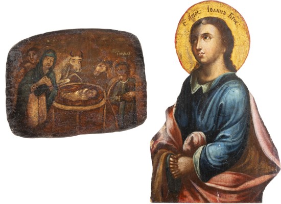 Picture ZWEI IKONEN: JOHANNES AUS EINER KREUZIGUNG-GRUPPE UND GEBURT CHRISTI