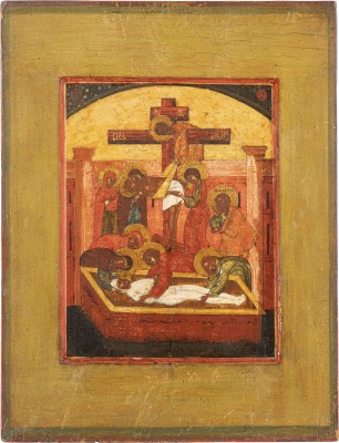Picture FEINE IKONE MIT DER KREUZABNAHME UND GRABLEGUNG CHRISTI