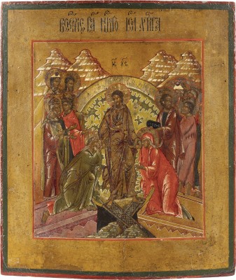 Auktion 138<br>SIGNIERTE IKONE MIT DER HÖLLENFAHRT CHRISTI UND DER BEFREIUNG DER VORVÄTER AUS DEM HADES